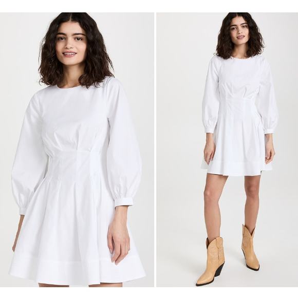 Veronica Beard Torres White Poplin Long Sleeve Mini Dress Women Sz 10 - Picture 3 of 15